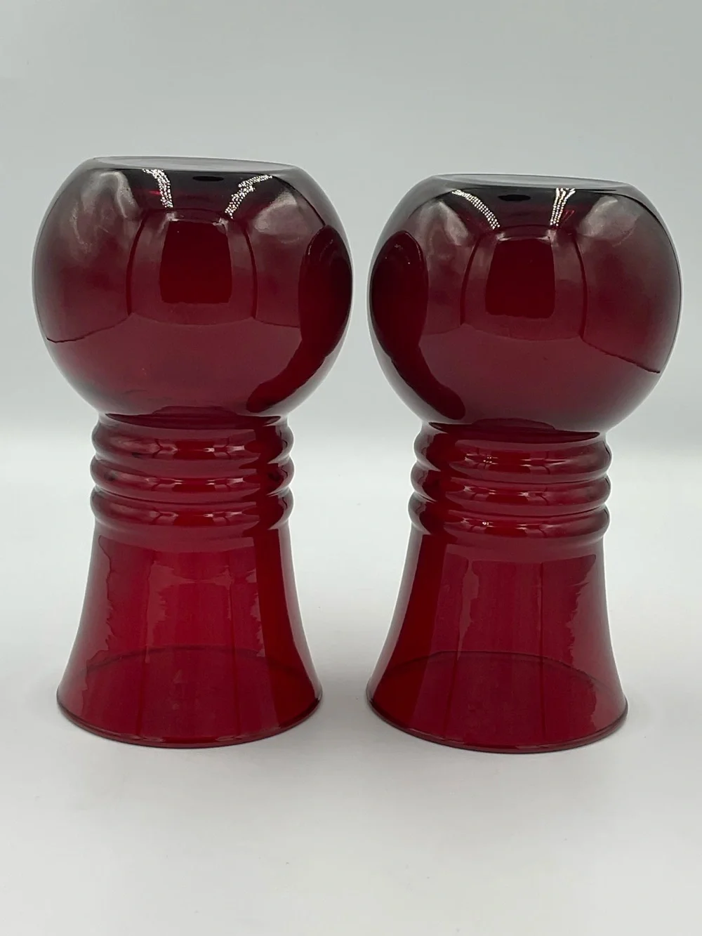 Vintage Anchor Hocking Royal Ruby Red Optic Swirl Ball Vases Set of 2